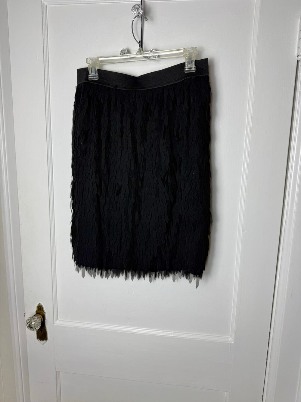 Worthington Black Textured Fringe Skirt Womens M 3D Petal Cocktail Party